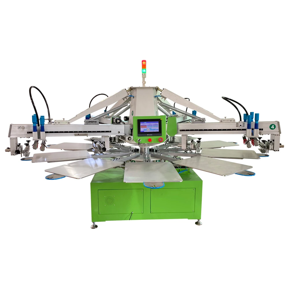 High Efficiency Automatic 4 Color 10 Stations T-shirt Silk Screen Printing Machine with 4pc Ir flash dryer Serigraphie Equipment