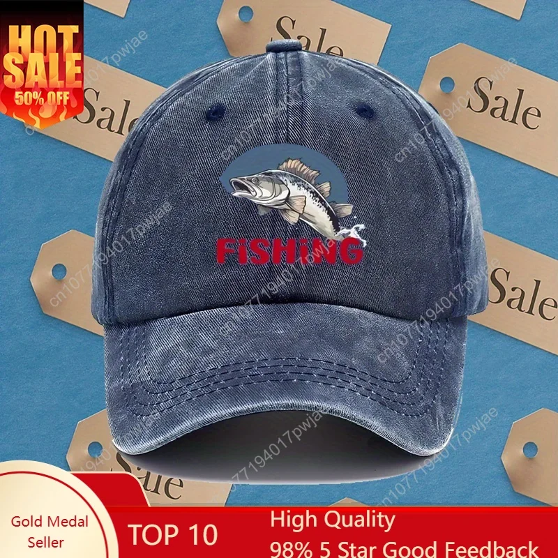 

Vintage Washed Men'S Baseball Cap with Fishing Letter Print - Adjustable Washed Baseball Cap, Sun Protection, Casual Outdoor Fis