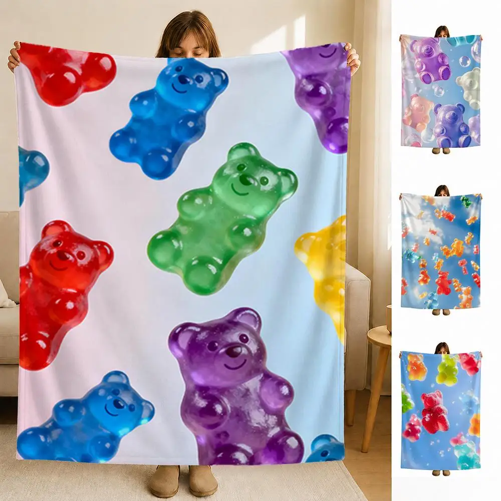 Food G-Gummy B-bear Throw Soft Flannel Blanket for Bed Bedroom Sofa Picnic Throw Skin-friendly Breathable Gift Cover