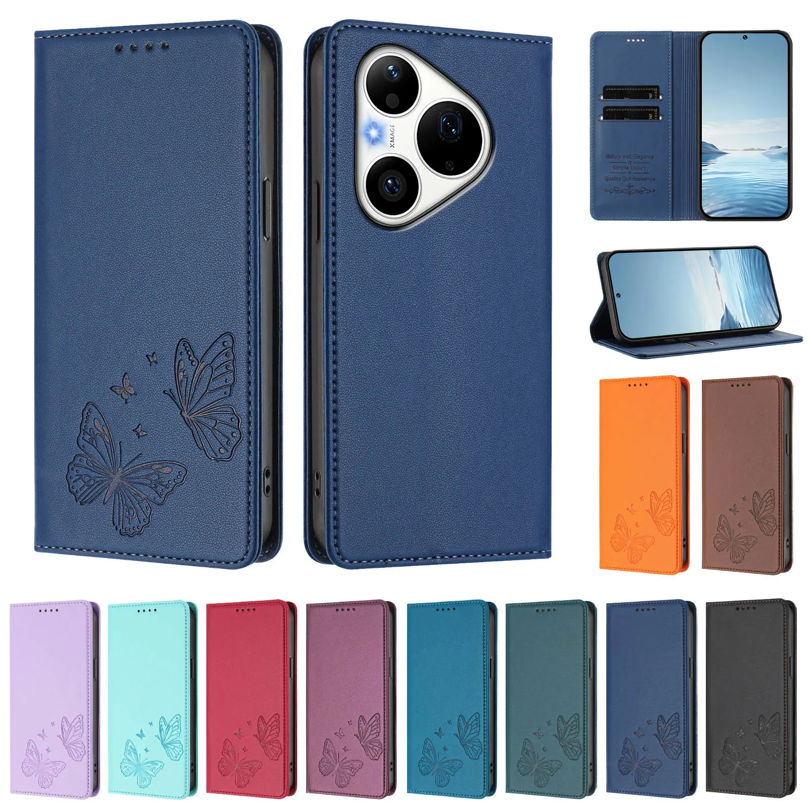 

3D Butterfly Phone Case for Huawei Pura 90 Pro Max Pura 80 70 Pro Plus P60 P50 P40 P30 P20 Pro Lite Cover Magnetic Leather Cases