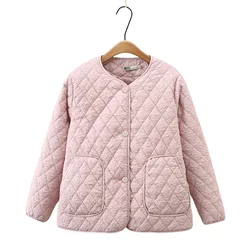 Fashion Fold Collarless Chic Thin Parkas Women Autumn Winter 2023 Plus Size Casual Clothing 3 Button Coat Thermal Quilted Jacket