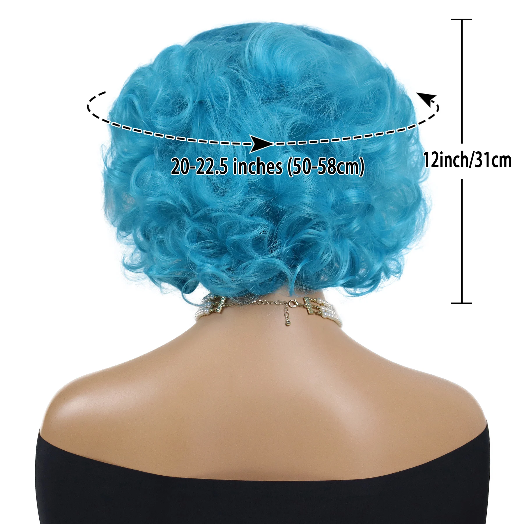 Synthetic Blue Wigs Cosplay Halloween Carnival Short Curly Wig for Women Natural Fluffy Colorful Hair Side Parting Hairstyle