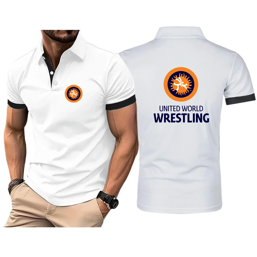 

United World Wrestling UWW 2025 новая мужская рубашка поло, летняя повседневная дышащая легкая роскошная крутая футболка с лацканами и короткими рукавами