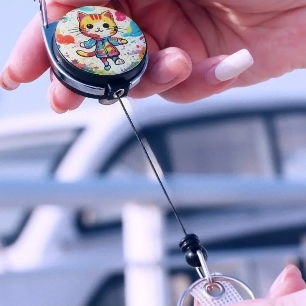 Cartoon Pet Badge Reel Retractable ID Tag Clip Keychain Anti-lost Pass Work Card Accessories Easy To Pull Badge Card Holder Reel