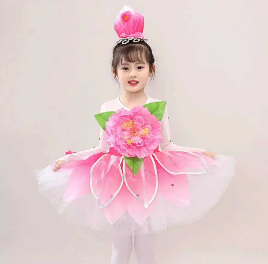 Girls Flower Dancewear Costume Kids Modern Dance Sequined Ballroom Party Dancing Dress Child Dancing Tutu Dress Clothes For Girl