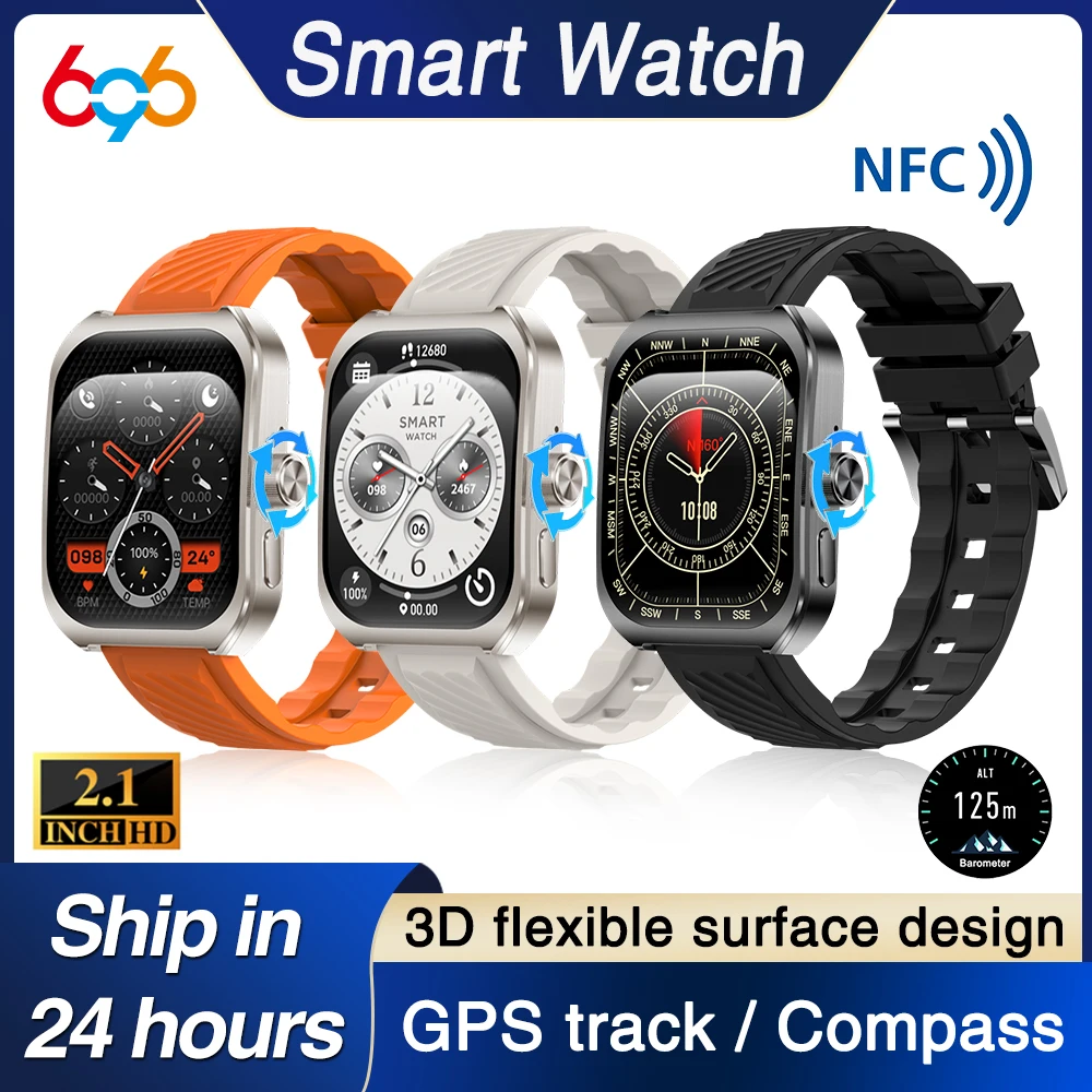 Outdoors Smart Watches Men Gesture Control Blue Tooth Call Smartwatch Sports Fitness Compass Heart Rate Waterproof GPS Track NFC