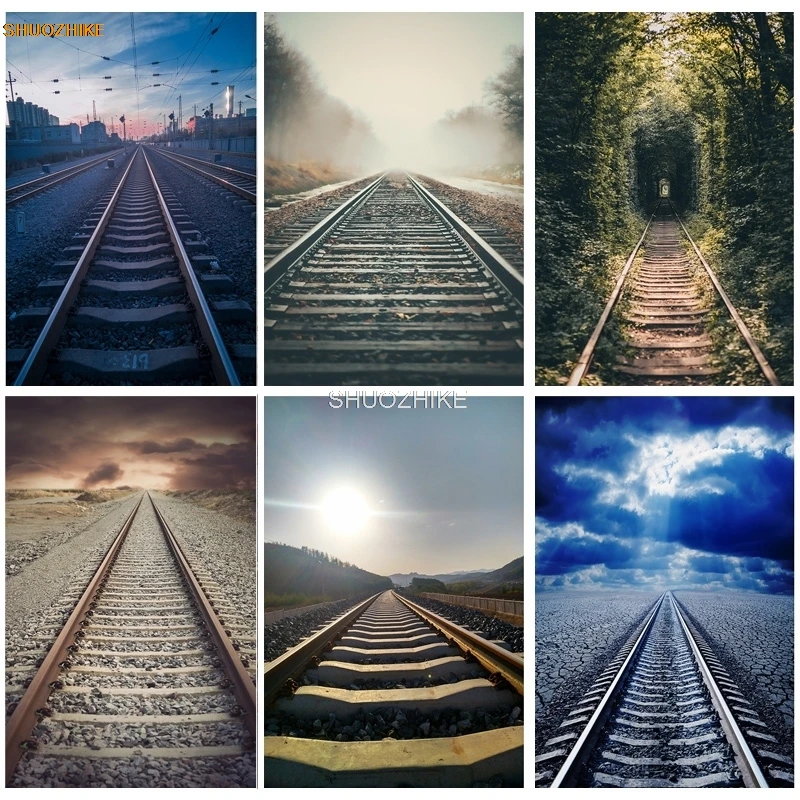 

SHUOZHIKE Digital Train Track Landscape Photography background Portrait Photo Background Studio Props 211015 HCGD-05