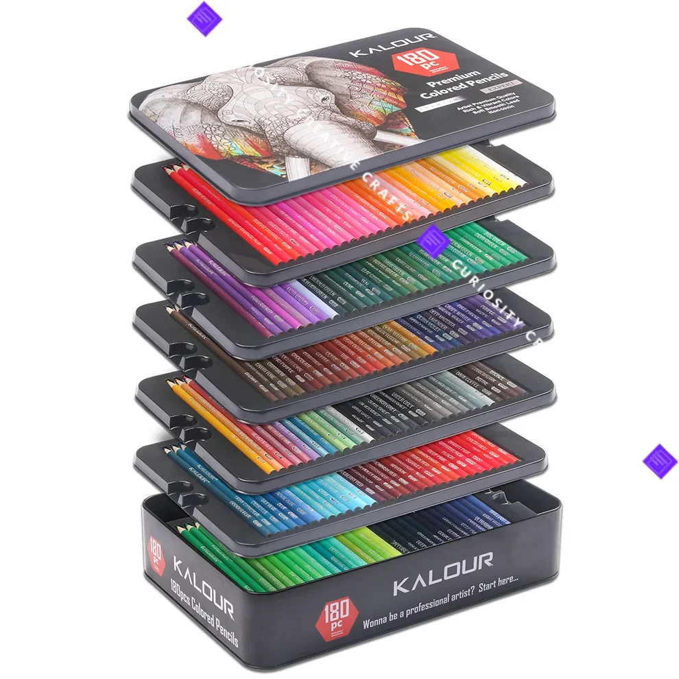 Imagem -02 - Kalour Lápis Coloridos Premium Chumbo Suave Conjunto de Lápis de Cor Profissional Arte Não Tóxica 180 Pcs