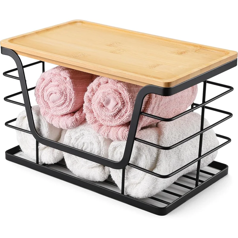 

Promotion!2 Pack Stackable Storage Kitchen Laundry Organizers With Bamboo Top, Wall Mount Trash Bag Holder Large And Standard