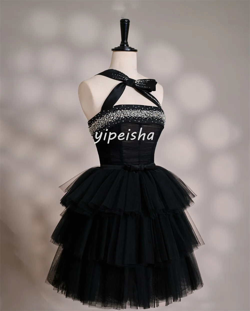 تخصيص مطابقة معقدة تول المتدرج حجر الراين ألف خط واحد الكتف فساتين قصيرة فساتين مناسبة مخصصة الأحجام المتاحة