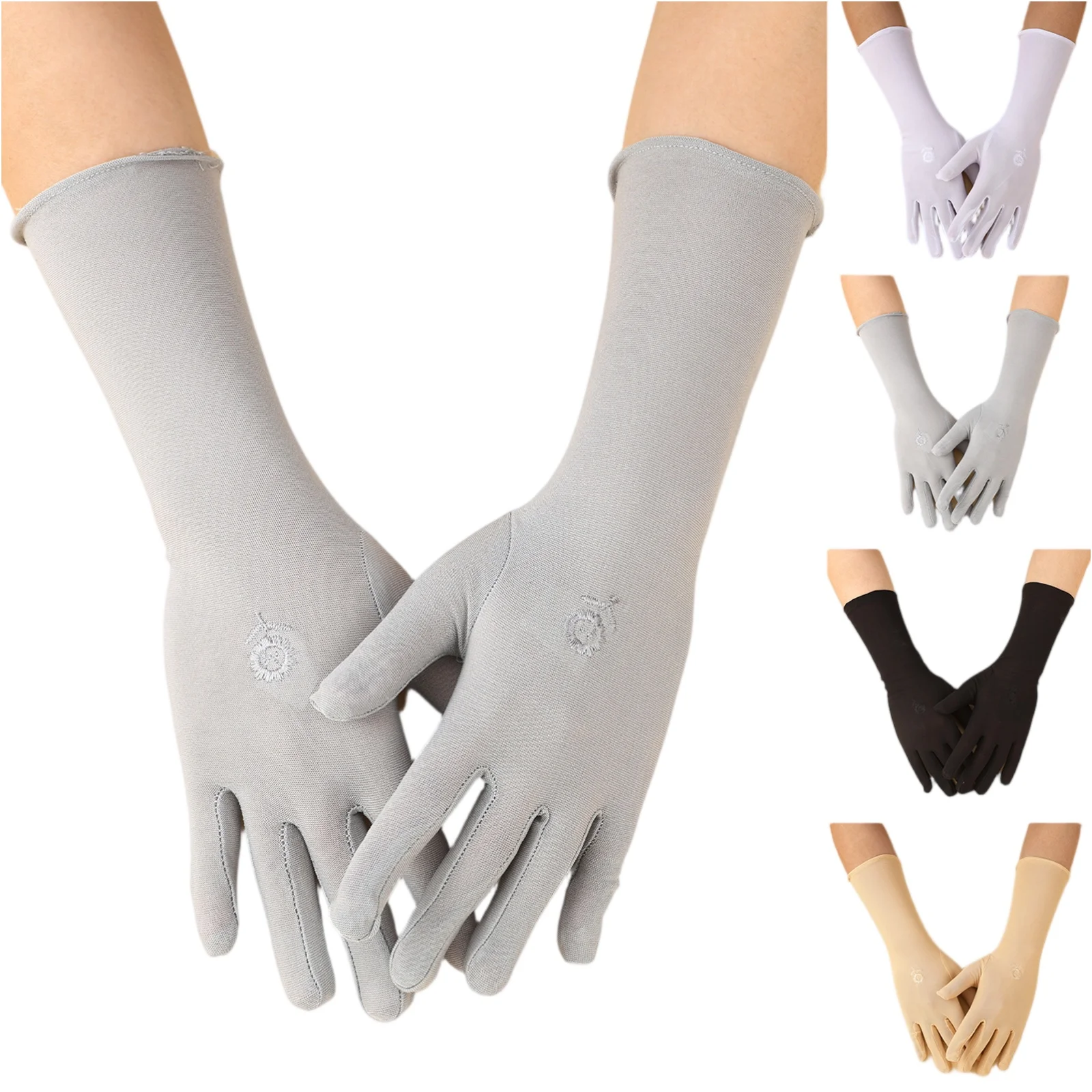 Sun Protection Long Thin Ladies Gloves Embroidered Breathable Summer Fashionable Business Elegant Stylish Polyester Gloves