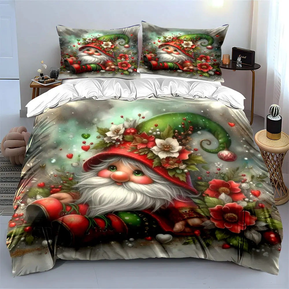 Festive elf with vibrant floral decorations Print Duvet Cover Bedding Set Included 1*Duvet Cover 2*Pillowcases Luxury gifts