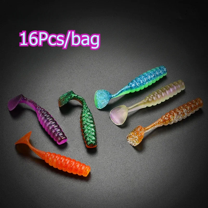 16pcs 42mm 60mm Soft Bait Artificial Bait Silicone Jigging Wobblers Worm Sand Needle Fish Salt Perch Fishing Gear Tackle Bass