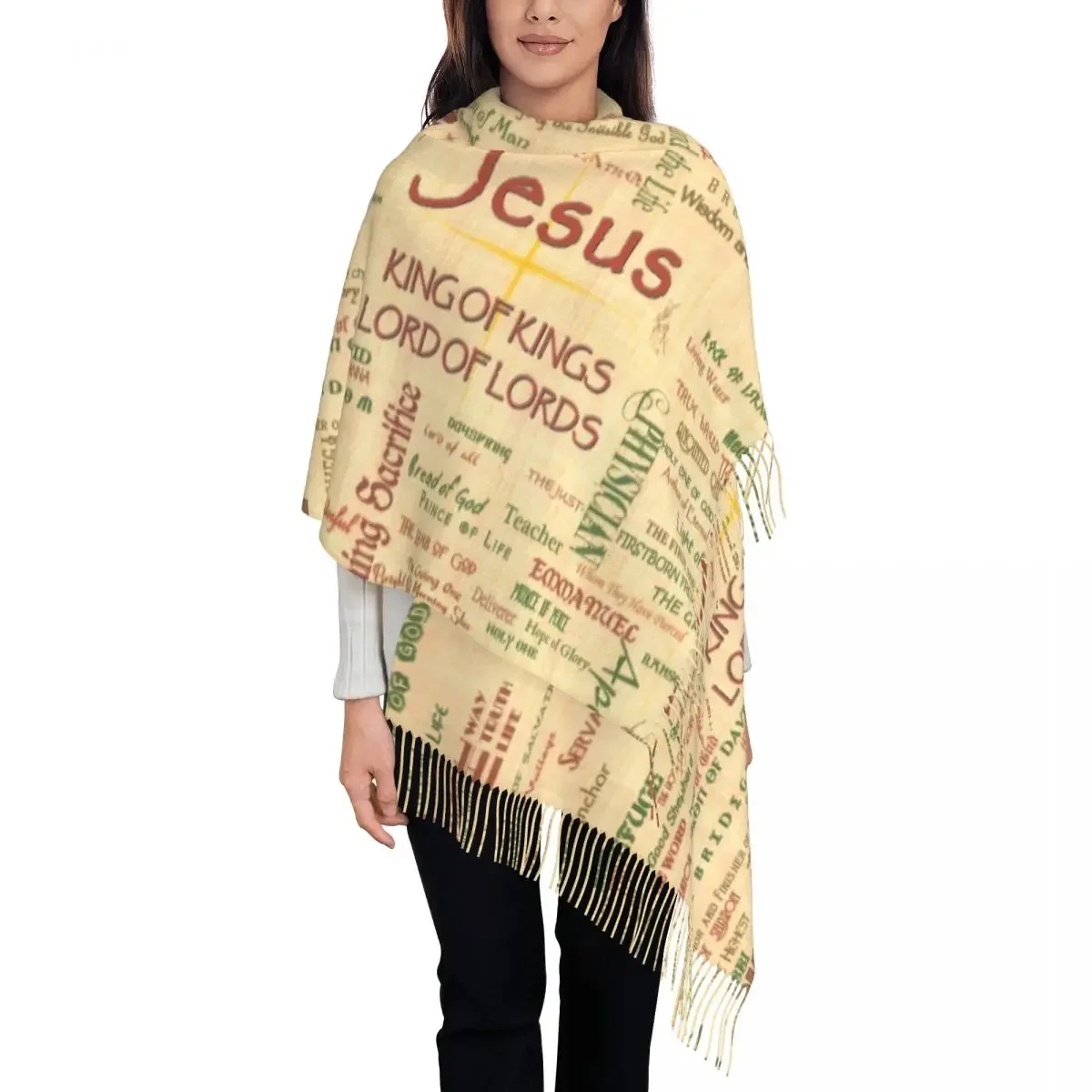 Custom Jesus Biblical References Tassel Scarf Soft Religious Christian Divine Mercy Shawls Wraps Ladies Winter Fall Scarves