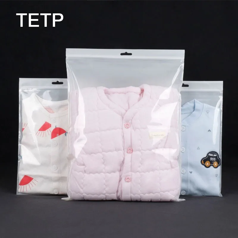 

TETP 50Pcs Clear & Frosted Ziplock Bags With Hang Hole Store Baby Clothes Pants Packaging Storage Organizer Display Thicken