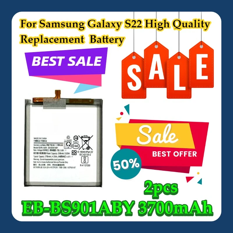 For Samsung Galaxy S22 EB-BS901ABY 3700mAh High Quality Replacement  Battery 2pcs