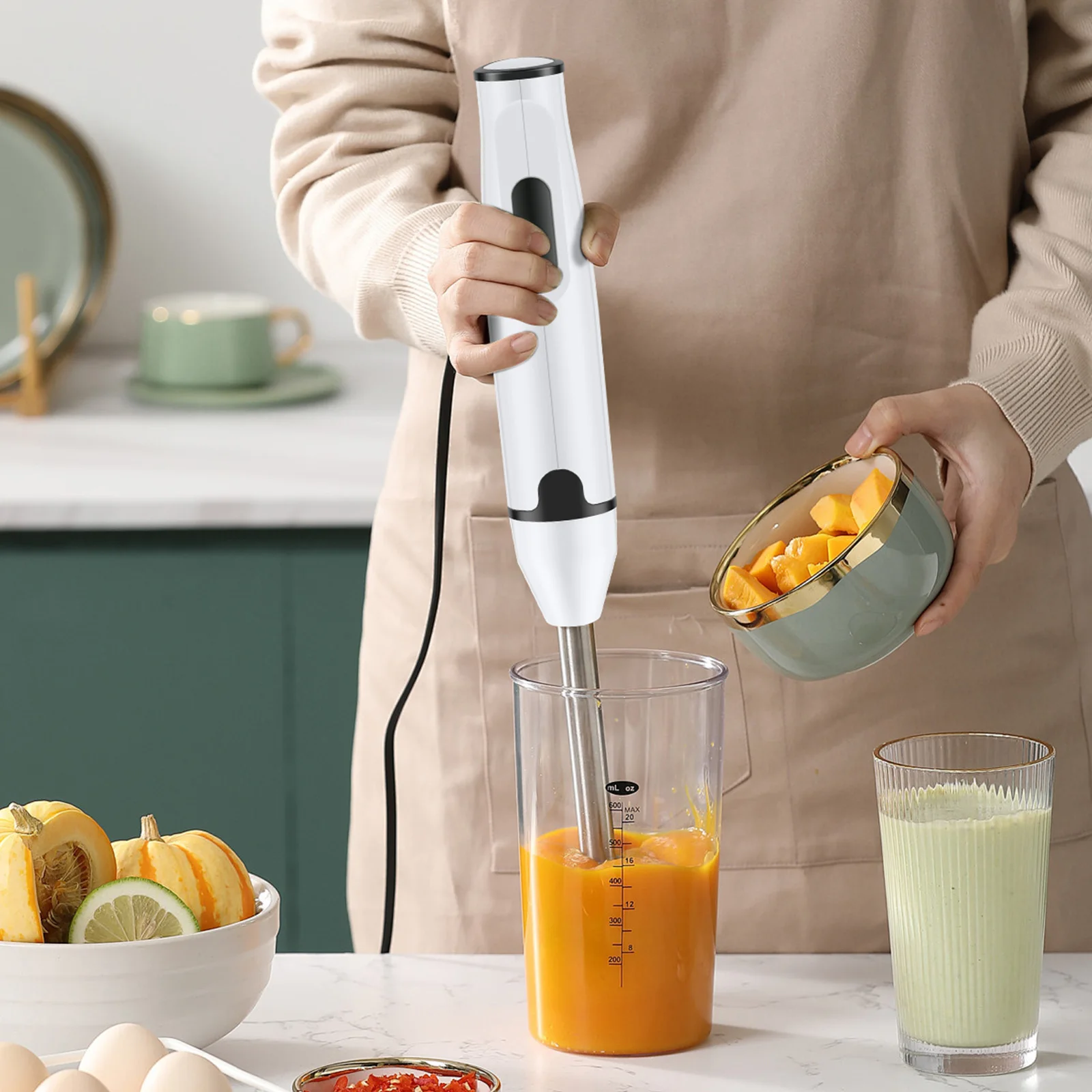 Immersion Blender Stainless Steel Household Handheld Immersion Blender Multifunctional Electric Stick Blender Kitchen Gadget