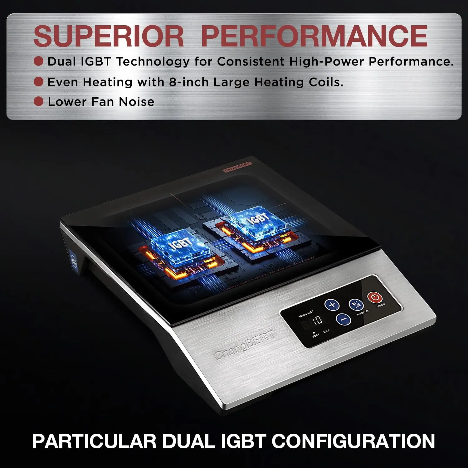 1800W Commercial Induction Cooktop, 8' Heating Coil, 12' Heat Resistant Surface, NSF Certified