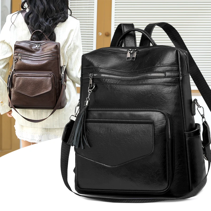 حقيبة ظهر نسائية فاخرة جديدة ذات سعة كبيرة حقيبة ظهر جلدية ناعمة للمراهقات حقائب كتف مدرسية للنساء #3