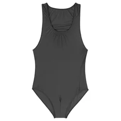 Womens Glossy Bodycon Bodysuit Sleeveless U Neck Racer Back Leotard Skinny Jumpsuit Swimwear Sports Fitness One-Piece Unitard