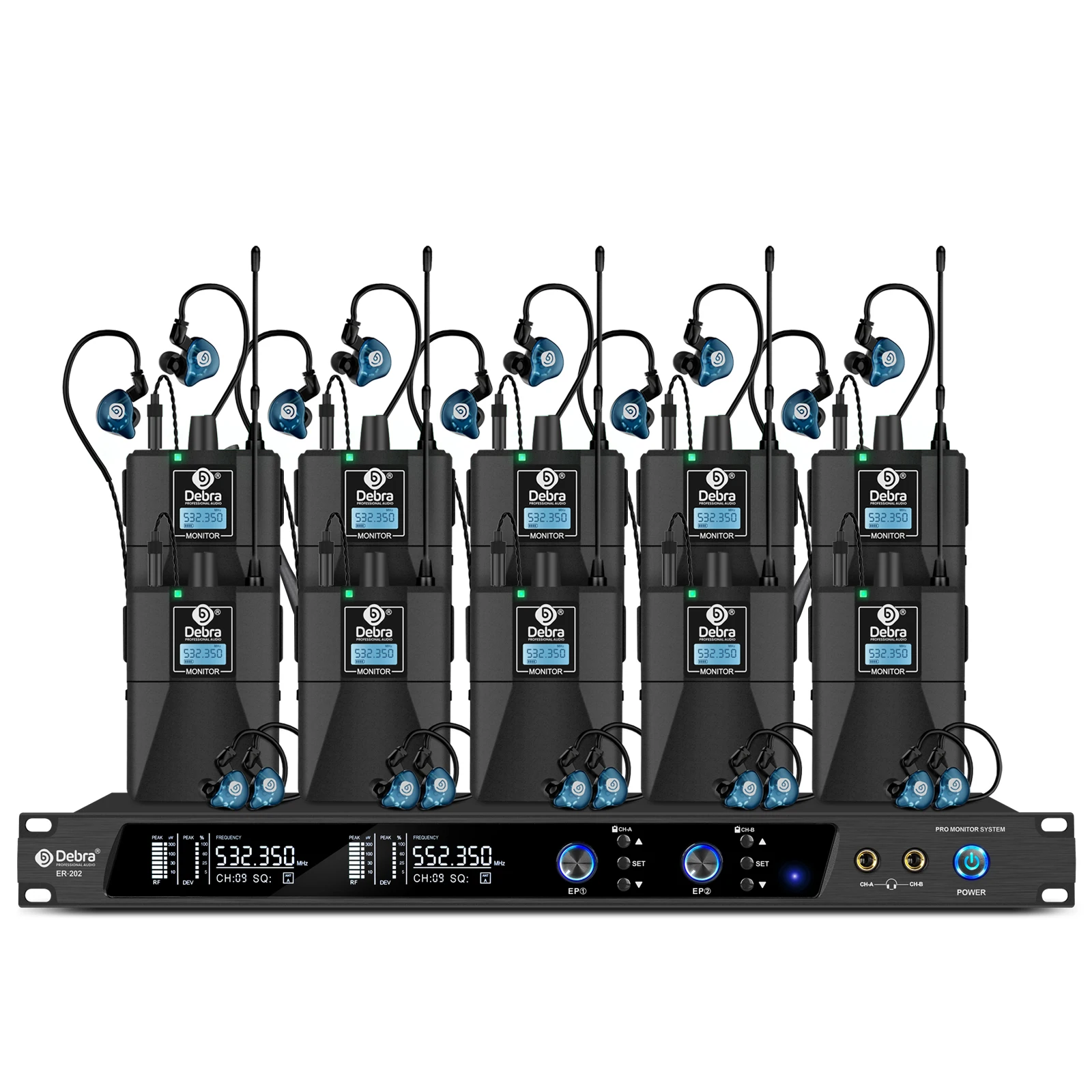 Debra ER-202 Draadloos in-ear monitoringsysteem met Bluetooth 5.0 en UHF-technologie voor podium- en theateroptredens
