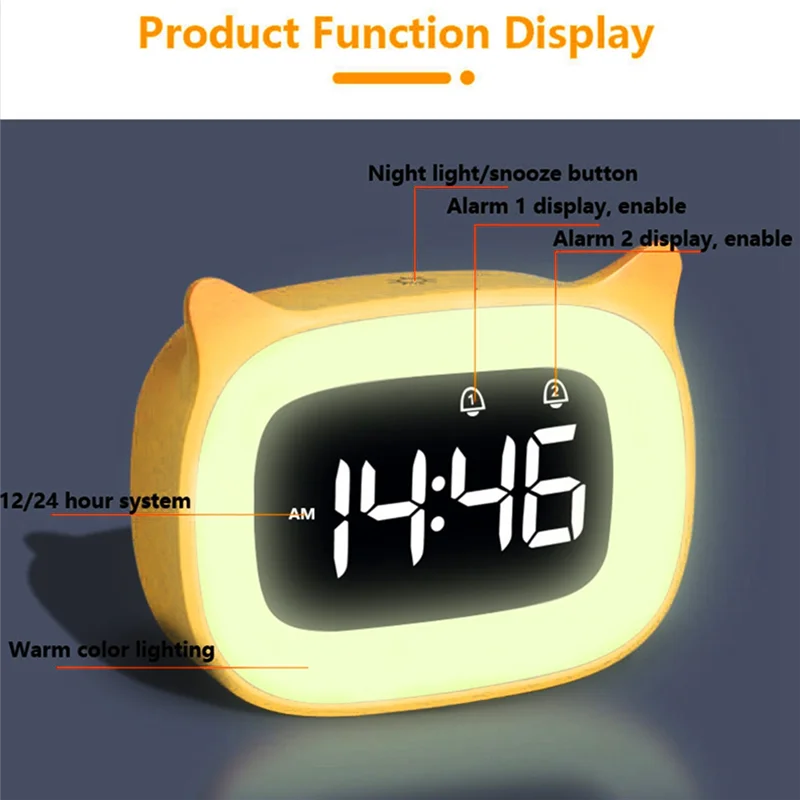 AT43-LED Night Light Alarm Clock, Desktop Functional Electronic Clock, Bedroom Atmosphere Night Light Clock, Family Room