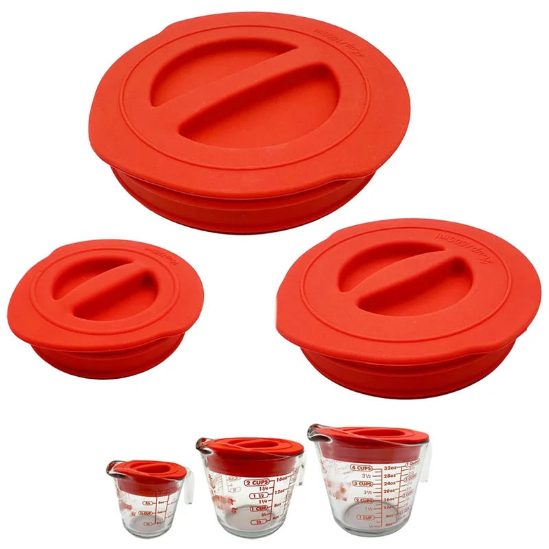 

ABUG-Reusable Silicone Replacement Lids Set Of 3 For Acnhor Hocking Glass Liquid Measuring Cups Fits 1-Cup, 2-Cup& 4-Cup