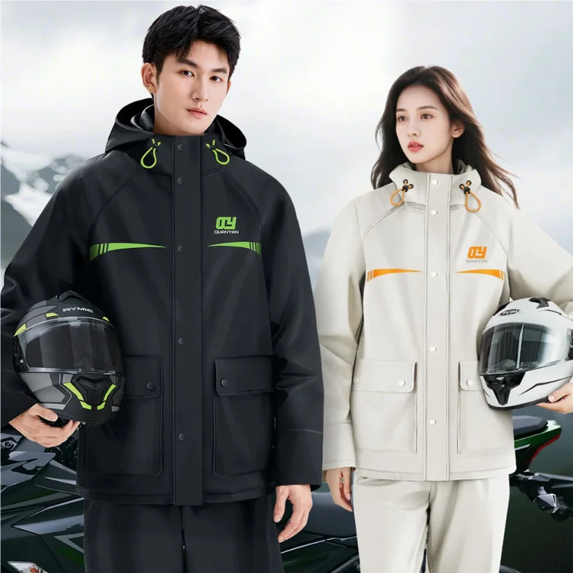 

Adult PVC Raincoat with Rain Pants Set Long Full Body Couple Cycling Split Rainproof Suit for Men And Women