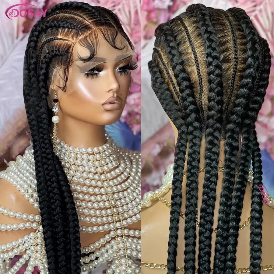 Synthetic Cornrow Braided Wig For Women Long 36Inch Full Lace Twist Box Braid Wig With Baby Hair Jumbo Knotless Box Braids Wig