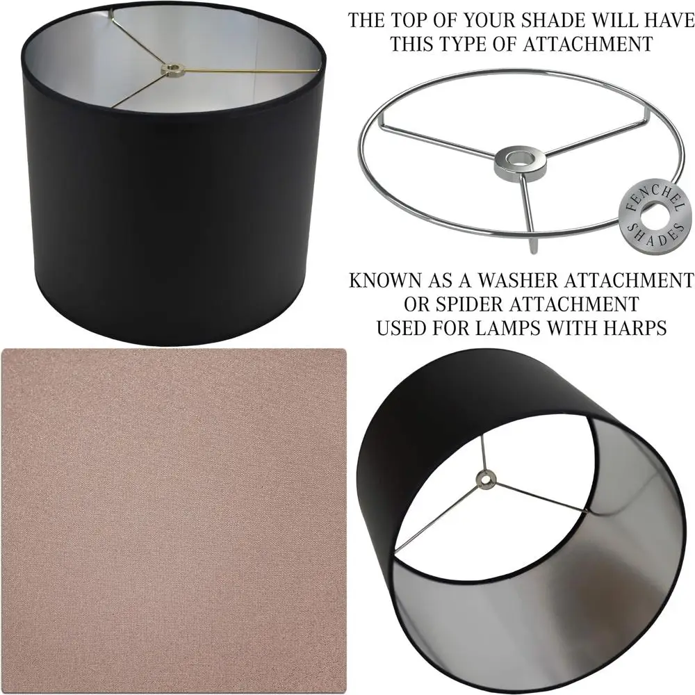 عاكس الضوء الطبل من القماش الأسود مع لمسات فضية، 12 قطرًا علويًا، 12 قطرًا سفليًا، 10 ارتفاعًا، مرفق عنكبوت لسهولة التعليق