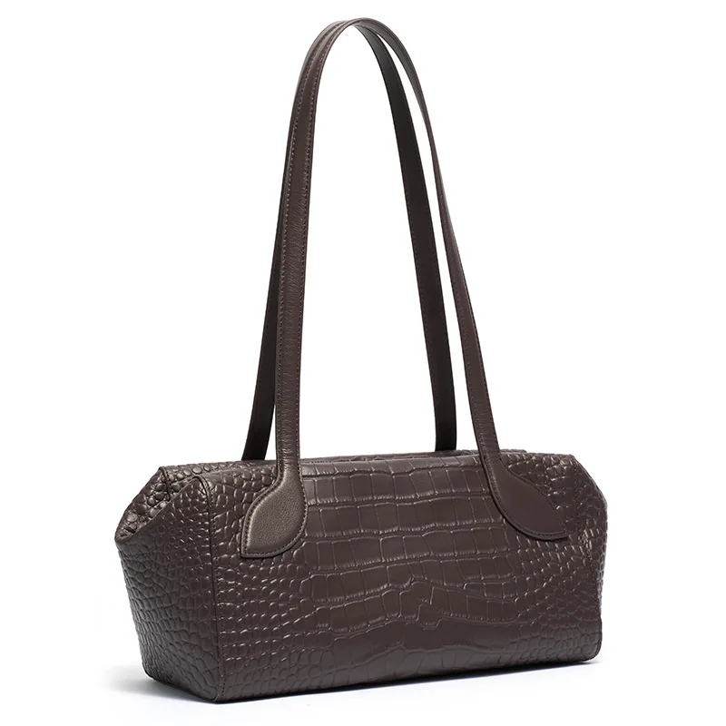 Alligator Pattern Genuine Leather Shoulder Bag Casual Oil-wax Cow Leather Handbag Women Cowhide Cross-body Satchel Bag
