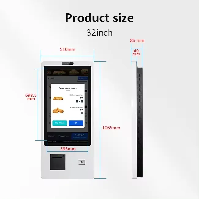 Bestelmachine Digital Signage Kiosk 32-inch Self Service Stand Kiosk POS-machine Touchscreen Betalingsrestaurant