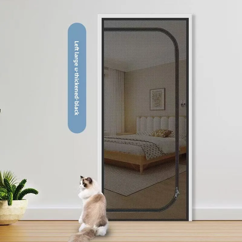 Zipper Screen Door with Curved Top, Pet Proof Mesh Fly Screen, Magnetic Seal Insect Net for Bedroom Entry Door