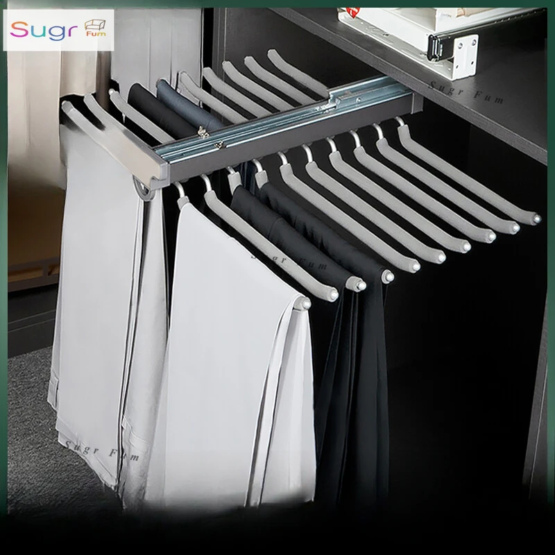 

Вешалка для брюк, встроенная многофункциональная телескопическая направляющая для бытового хранения, выдвижная верхняя сторона, противоскользящая, двухрядная