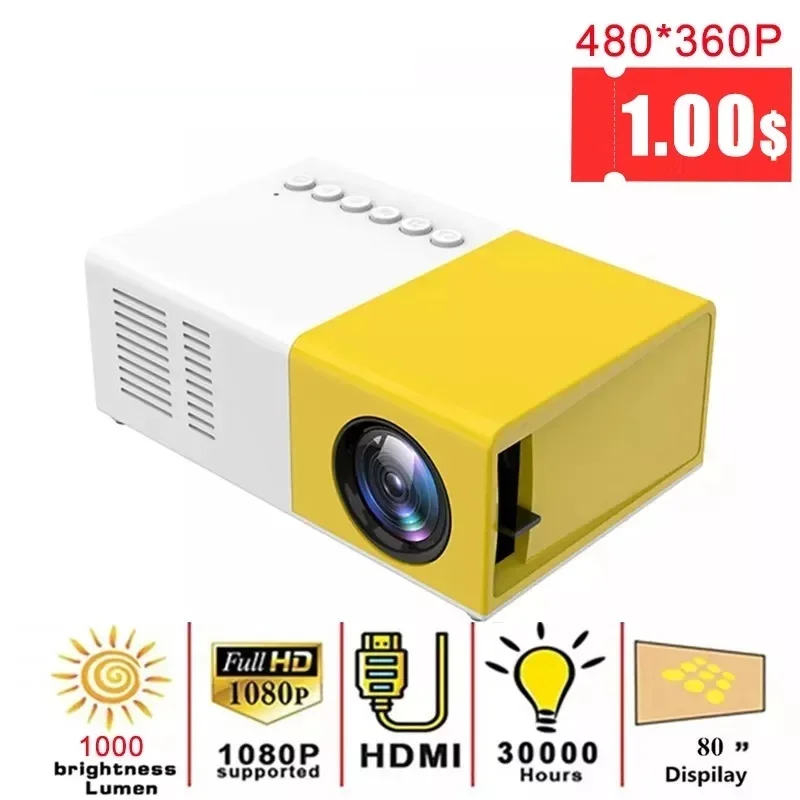 

New J9 Pro Projector 1000 lumens 480x360 Pixels 3.5mm Audio HDMI USB Mini LED Projector Home Media Player PK YG300