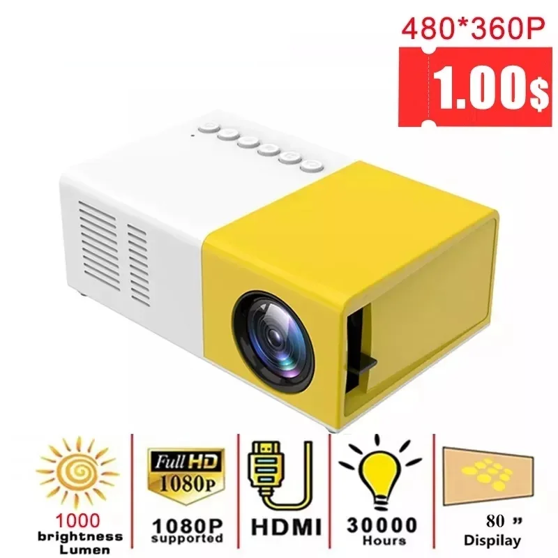 New! J9 Pro Projector 1000 lumens 480x360 Pixels 3.5mm Audio HDMI USB Mini LED Projector Home Media Player PK YG300