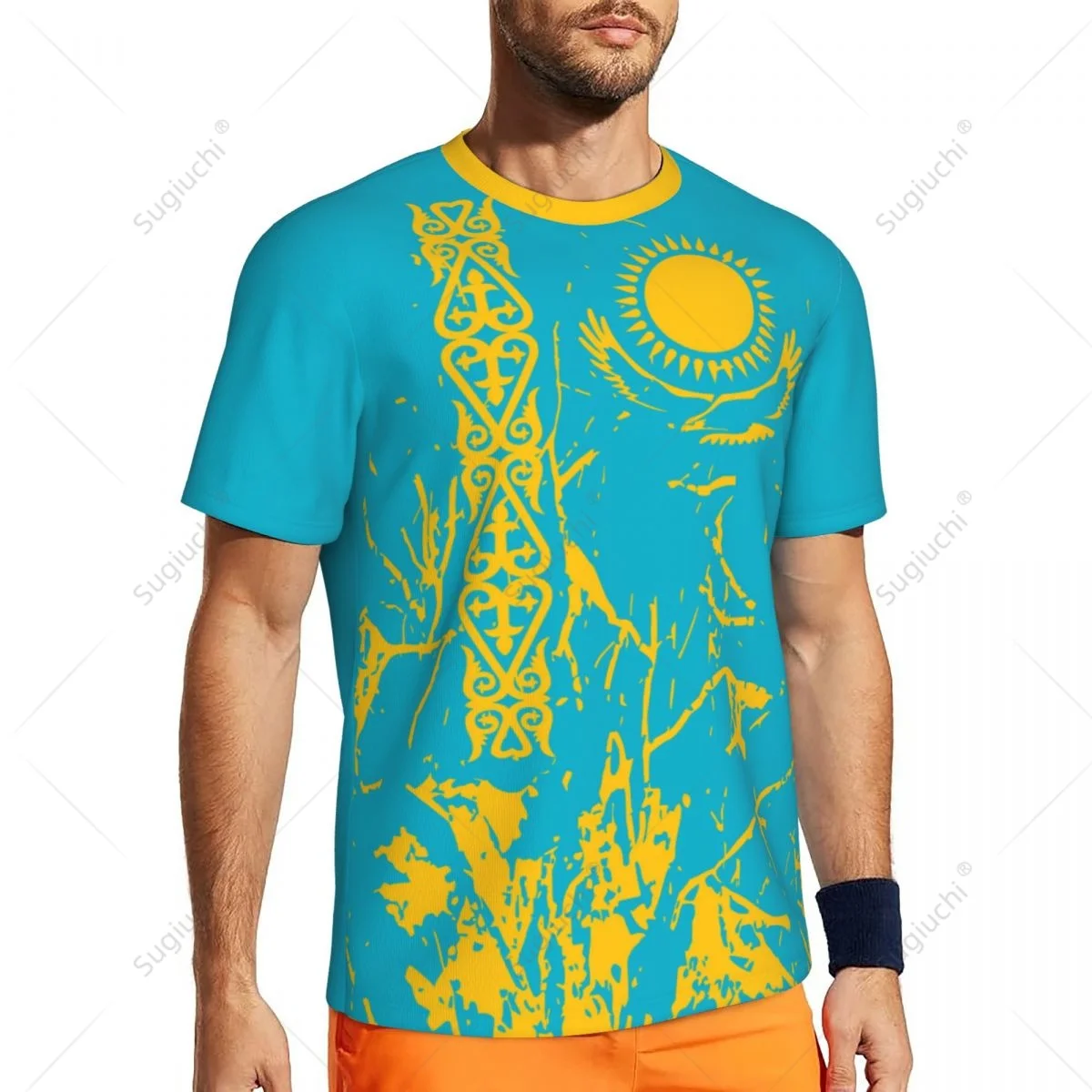 Exclusive design Kazakhstan Flag Grain 3D Printed Men For Running Bike Soccer Tennis Fitness Sports tshirt Mesh Short T-shirt