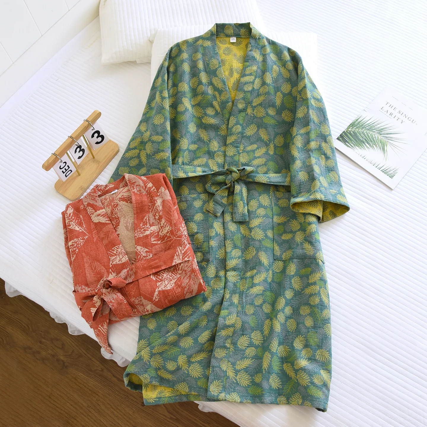 

2026 Japanese New Spring/Summer Women's Kimono Bathrobe 100% Cotton Nightgown jungle Thin Bathrobe Sweat Steamed Home Fur Ladies