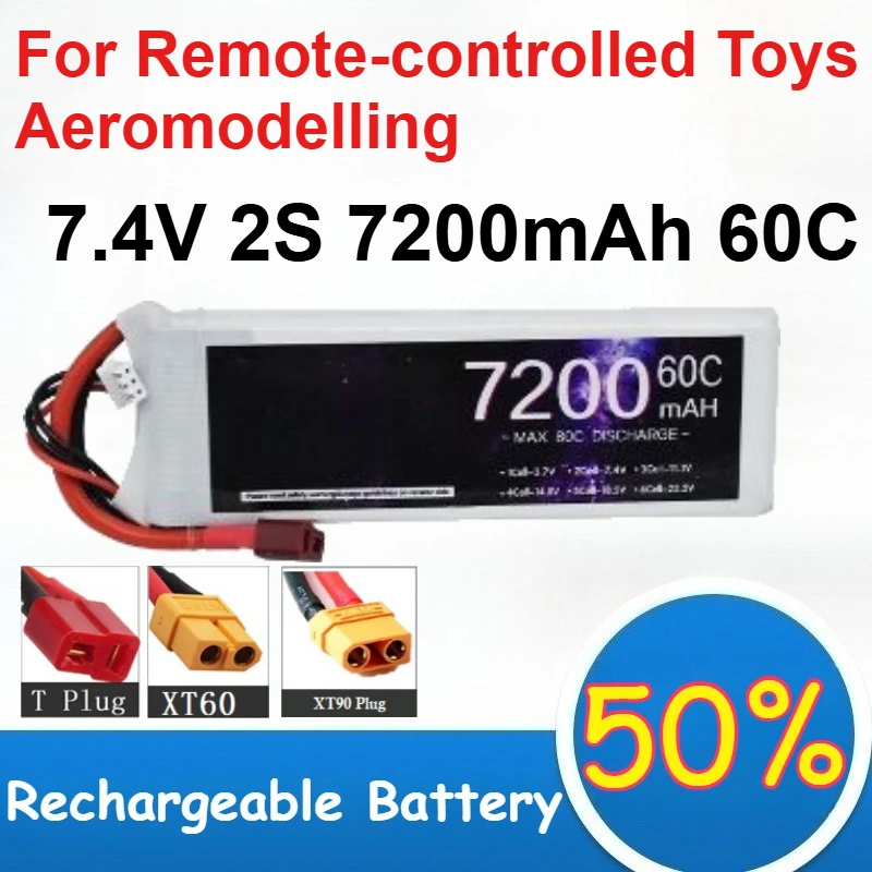 

7.4V 2S 7200mAh Polymer Lithium Battery 60C High Magnification for Remote-controlled Toys Aeromodelling Rechargeable Battery