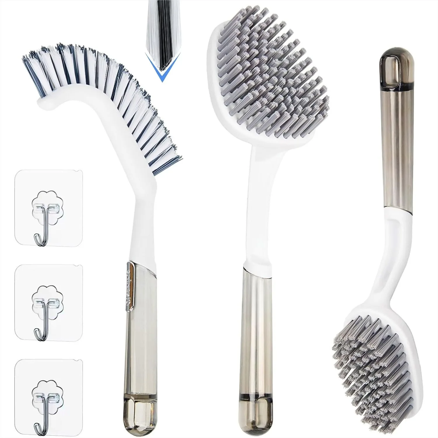 

3 Pack Shower Scrub Brush Set with Long Handle Stiff Bristles for Bathroom Tile Grout and Kitchen Cleaning