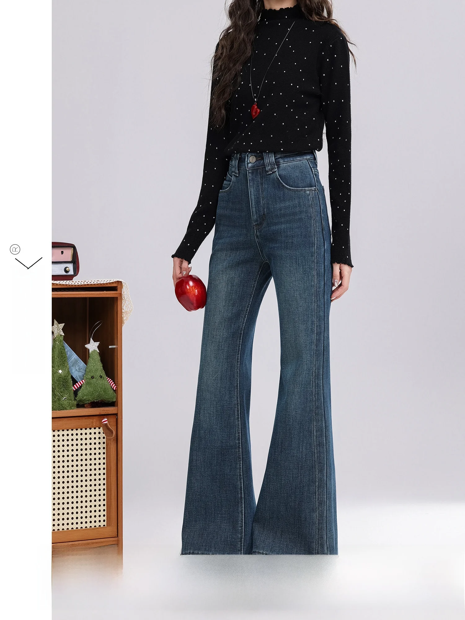 

Женские джинсы-клеш с высокой талией, на флисовой подкладке, в винтажном стиле, больших размеров, зимние, новинка, хлопок, цветные