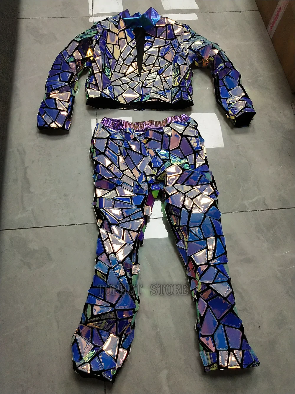 ファッションレーザースパンコール子供ジャズヒップホップダンスモデルキャットウォーク衣装コスチュームガールズストリートダンスパープルジャケットパンツ2点セット