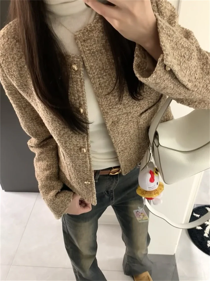 

Alien Kitty Chic Elegant Coats Women High Street Work Wear Tweed 2023 Slim Daily All Match Autumn Vintage Mujer Office Lady New