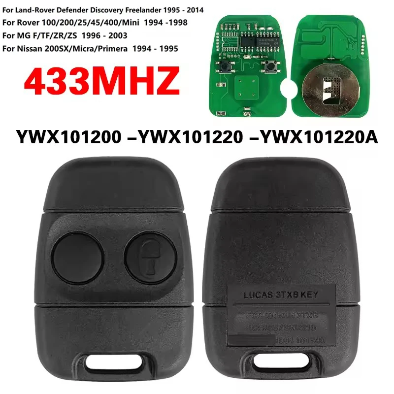 KEYECU Replacement Remote 433 Mhz FCC YWX101200 For Land-Rover For MG For Nissan Remote 2 Buttons YWX101220 YWX101220A P/N: 3TXB