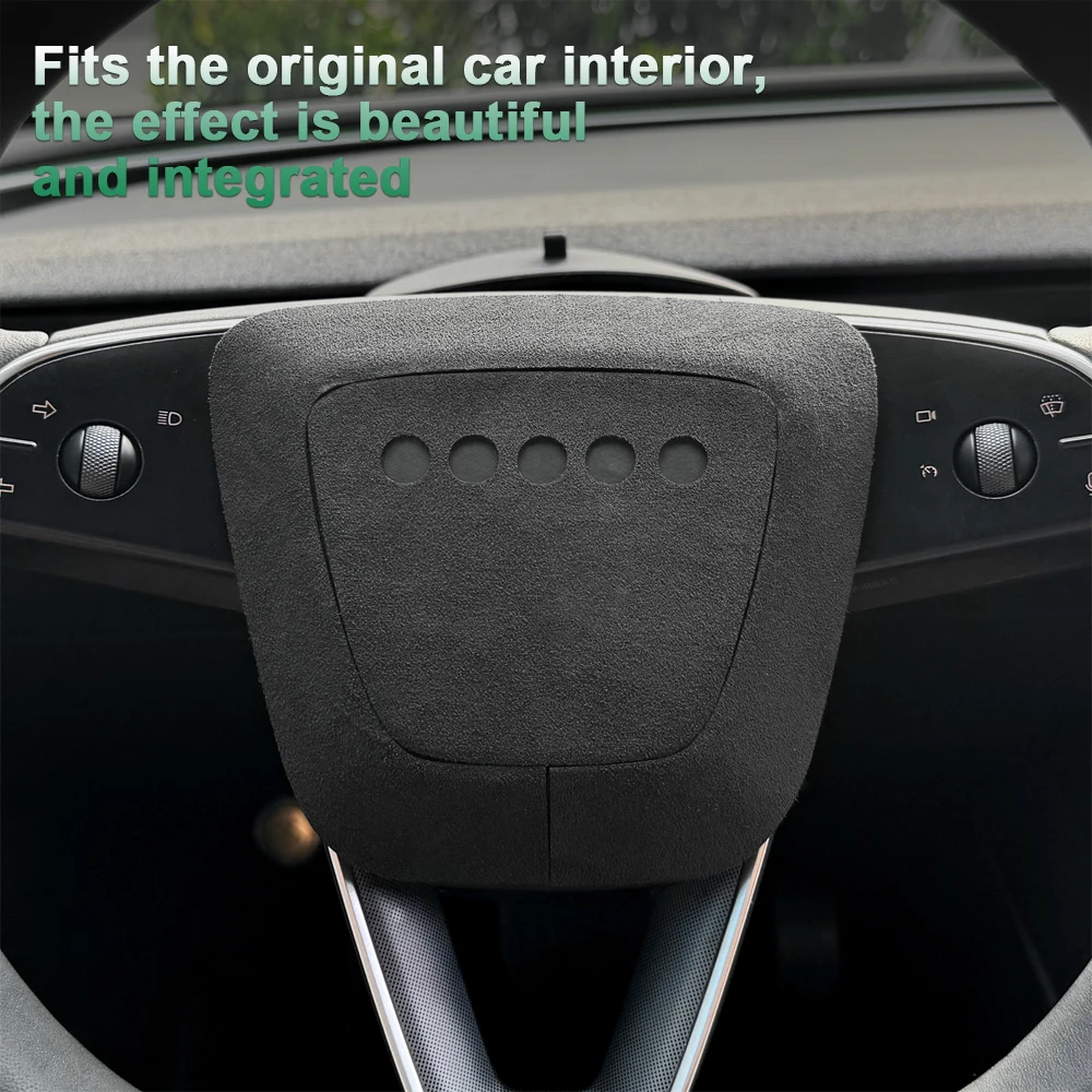 KUNGKIC Italian Top Suede Steering Wheel Panel Trim Stickers for Tesla Model 3 Highland 2024-Up Decor Car Interior Accessories