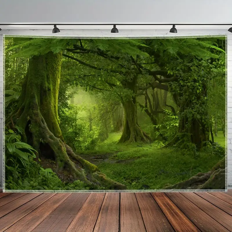 VIKAMA Original Mist Deep Forest Green Plants Landscape Tapestry, Nature Wall Hanging for Bedroom Living Room