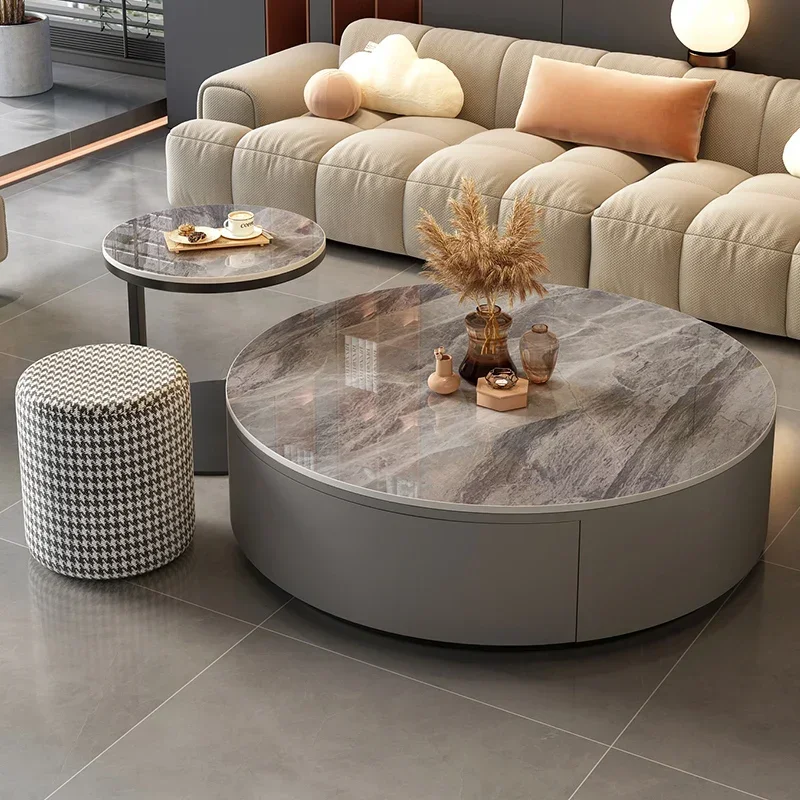 

Round Decoration Coffee Table Luxury Modern Living Room Storage Drawers Moving Side Table Standing Couchtisch Home Furniture
