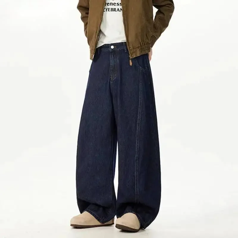 New Simple Men's Denim Pants Solid Color Casual Deconstruction Patchwork Wide Leg Loose All-match Male Jeans  96GVG