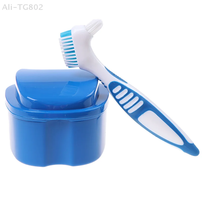 

Denture Bath Storage Box Dental False Teeth Organizer with Hanging Net Cleaning Case Artificial Tooth Container