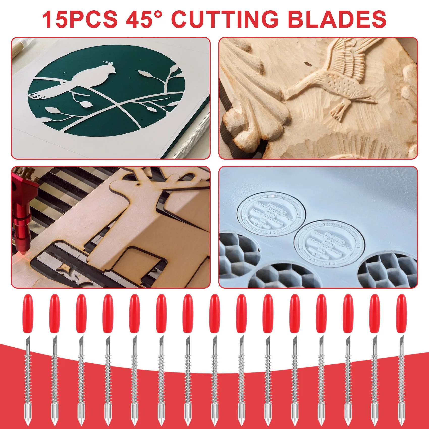 ABJN-High Hardness For Graphtec CB09 Silhouette Cameo Holder + 15Pcs Blades Vinyl Cutter Plotter 45 Degree
